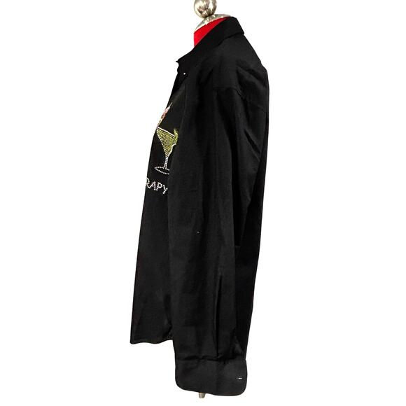 Las Olas black bejeweled novelty blouse Group Therapy cocktail glasses Size M - Picture 4 of 9